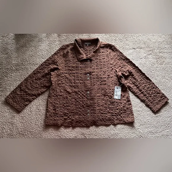 NWT Habitat Button Front Textured Sz L Lightweight Jacket in Choco Brown Artsy - Picture 5 of 12